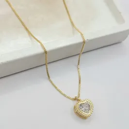 corrente coração cristal trabalhado 45cm