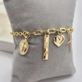 pulseira cruz,coração e paz