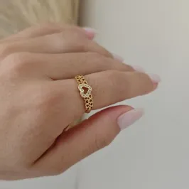 anel coração vazado cravejado