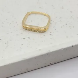 anel quadrado fio liso e fio de zirconia