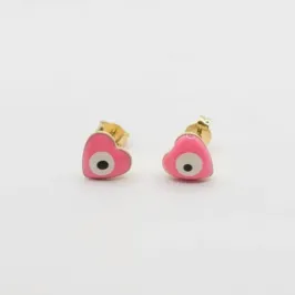brinco coração olho grego rosa