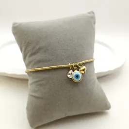 pulseira coração + pedra e olho grego