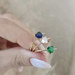 anel de coração azul