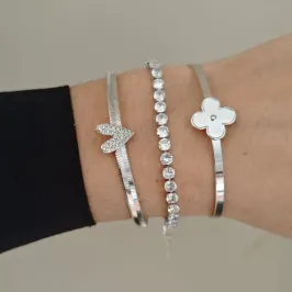 bracelete trevo rhódio