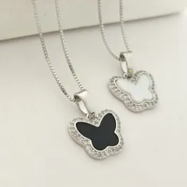 colar de borboleta preta rhodio