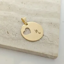 pingente medalha coração letra N