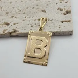 pingente medalha quadrada letra B