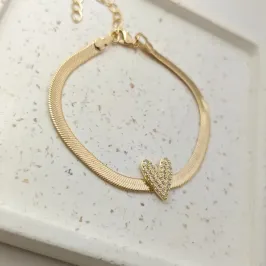 pulseira fita com coração de zirconia