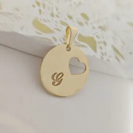 pingente medalha coração letra G