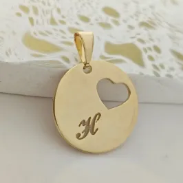 pingente medalha coração letra H