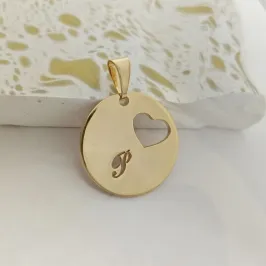 pingente medalha coração letra P