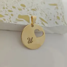 pingente medalha coração letra U