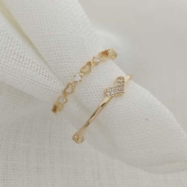 anel coração cravejado dupla face