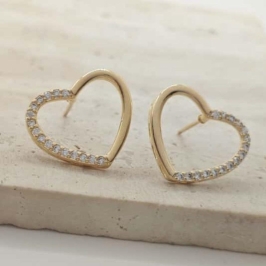 brinco coração vazado com zirconia
