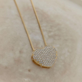 corrente coração cravejado