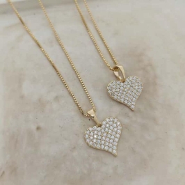 corrente coração cravejado