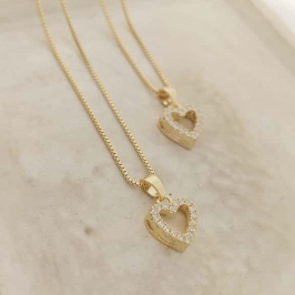 corrente coração cravejado