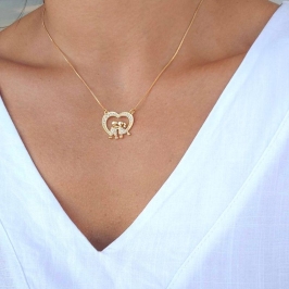 corrente coração namorados cravejado 45cm