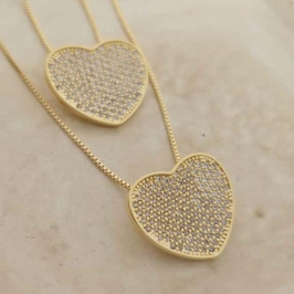 corrente de coração cravejada