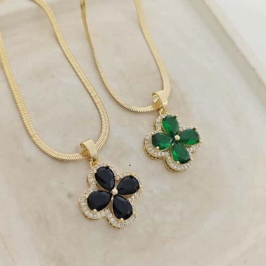 corrente fita de trevo de pedra verde