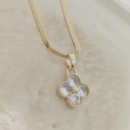 corrente fita trevo de pedra cristal