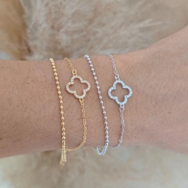 pulseira dupla de bolinhas e trevo rhodio