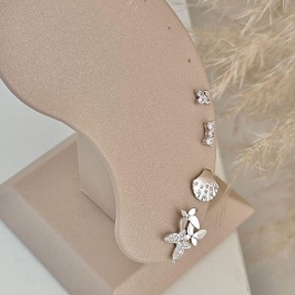 brinco três pedras rhodio