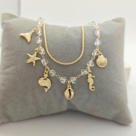 tornozeleira dupla cristal e pingentes