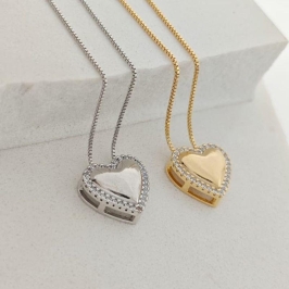 corrente coração borda de pedra rhodio