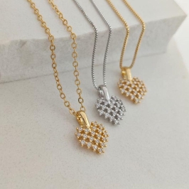 corrente coração quadriculado com zirconia