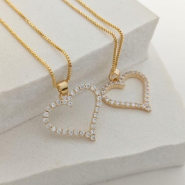 corrente coração vazado cravejado