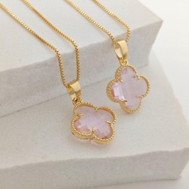 corrente trevo rosa cristal