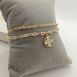 pulseira dupla de trevo cravejada