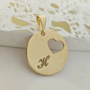 pingente medalha coração letra H