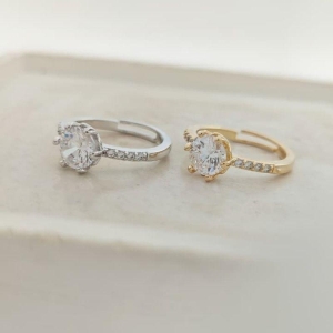 anel solitário cravejado rhodio