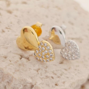 brinco dois corações com zirconia rhodio