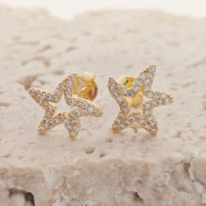 brinco estrela vazada cravejada
