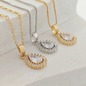 corrente gota de cristal com zirconia rhodio