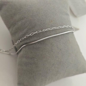 pulseira dupla fio lisa e cartie rhodio