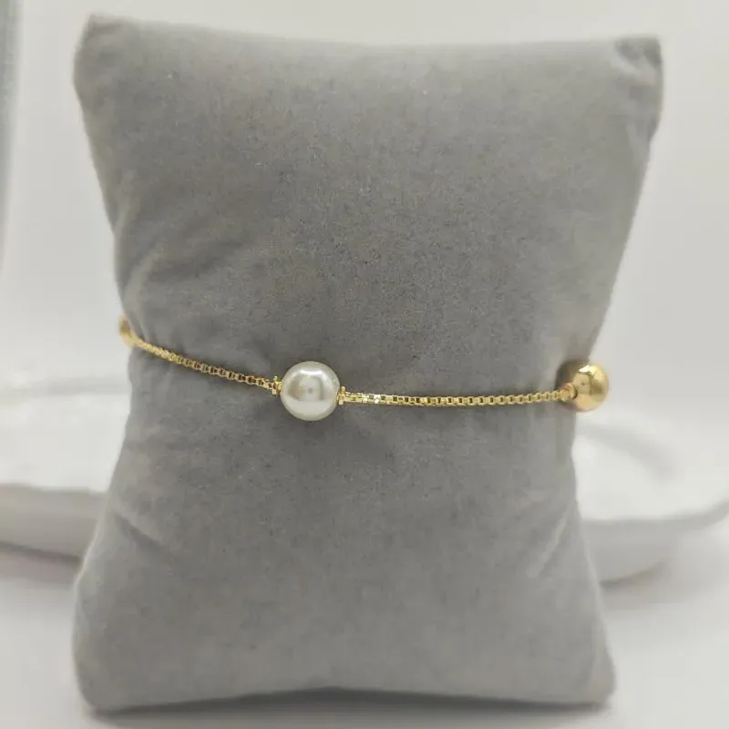 pulseira pérola e bola lisa