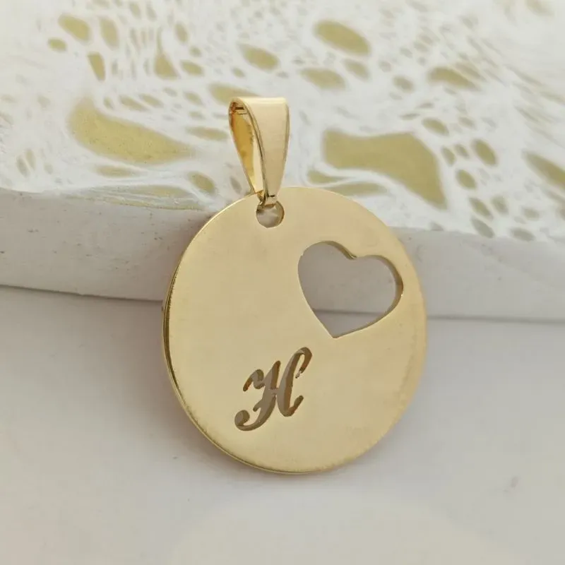 pingente medalha coração letra H