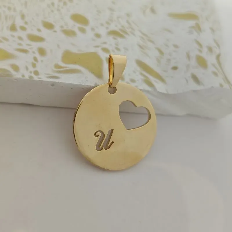 pingente medalha coração letra U