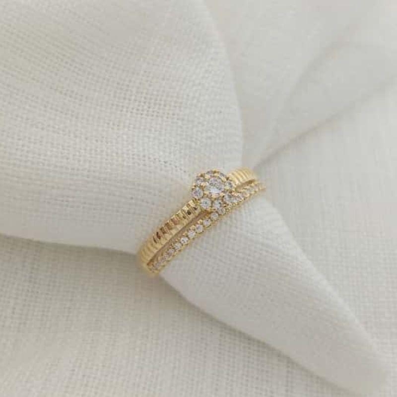 anel duplo texturizado cravejado