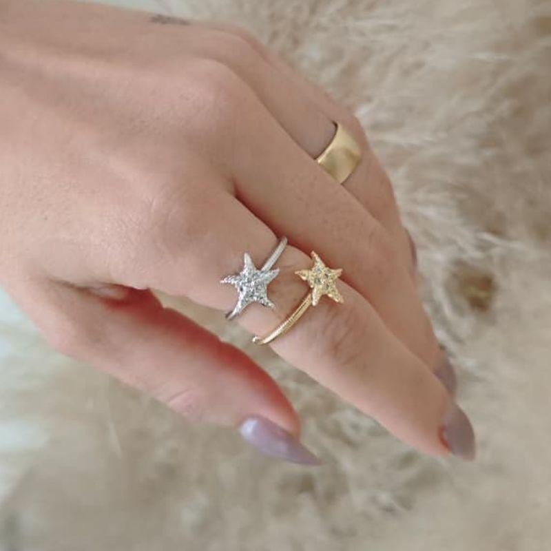 anel estrela do mar com zirconia rhodio
