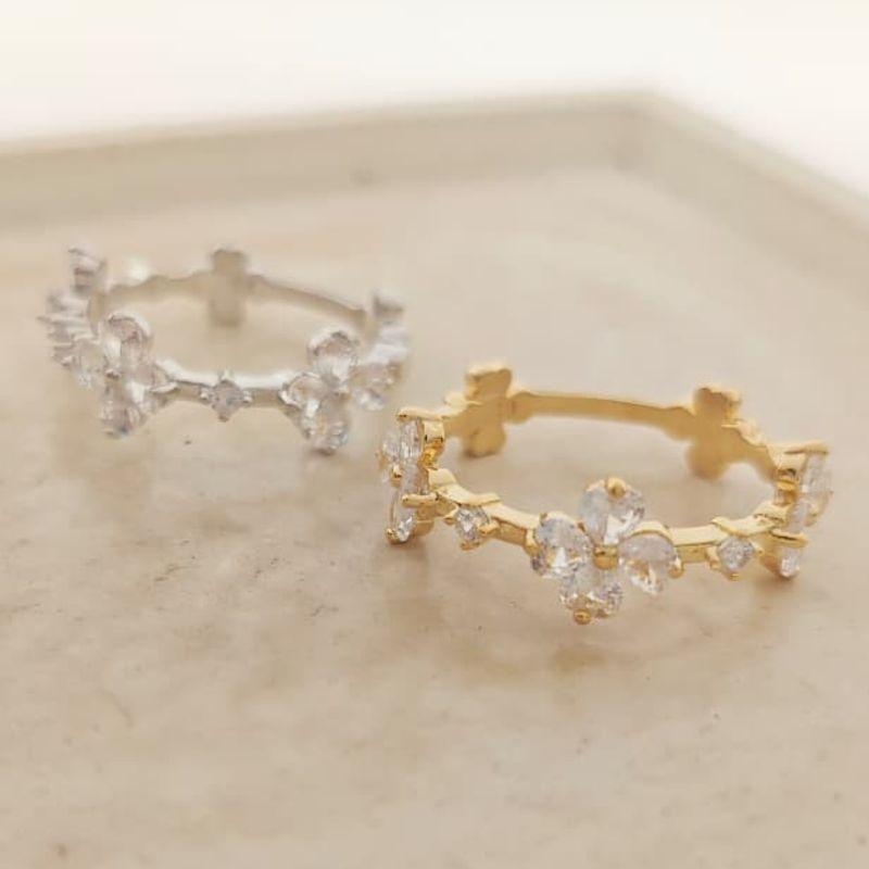 anel flor com zirconia