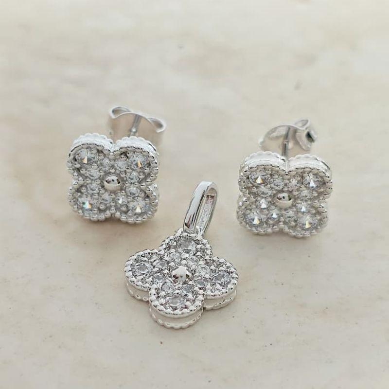 conjunto de trevo cristal rhodio