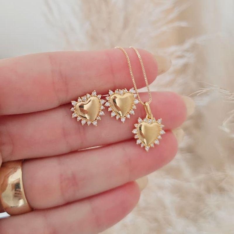 conjunto coração com zirconia