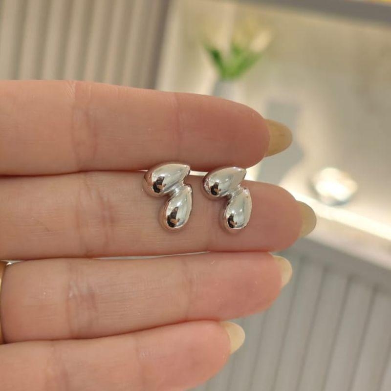 brinco gota dupla luxo rhodio