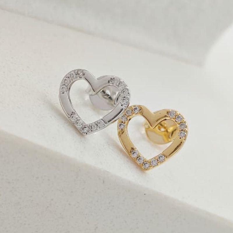 brinco coração com zircônia rhodio