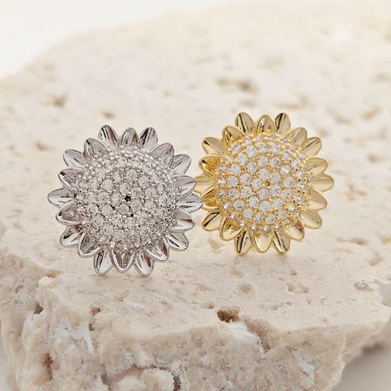 brinco girassol cravejado rhodio